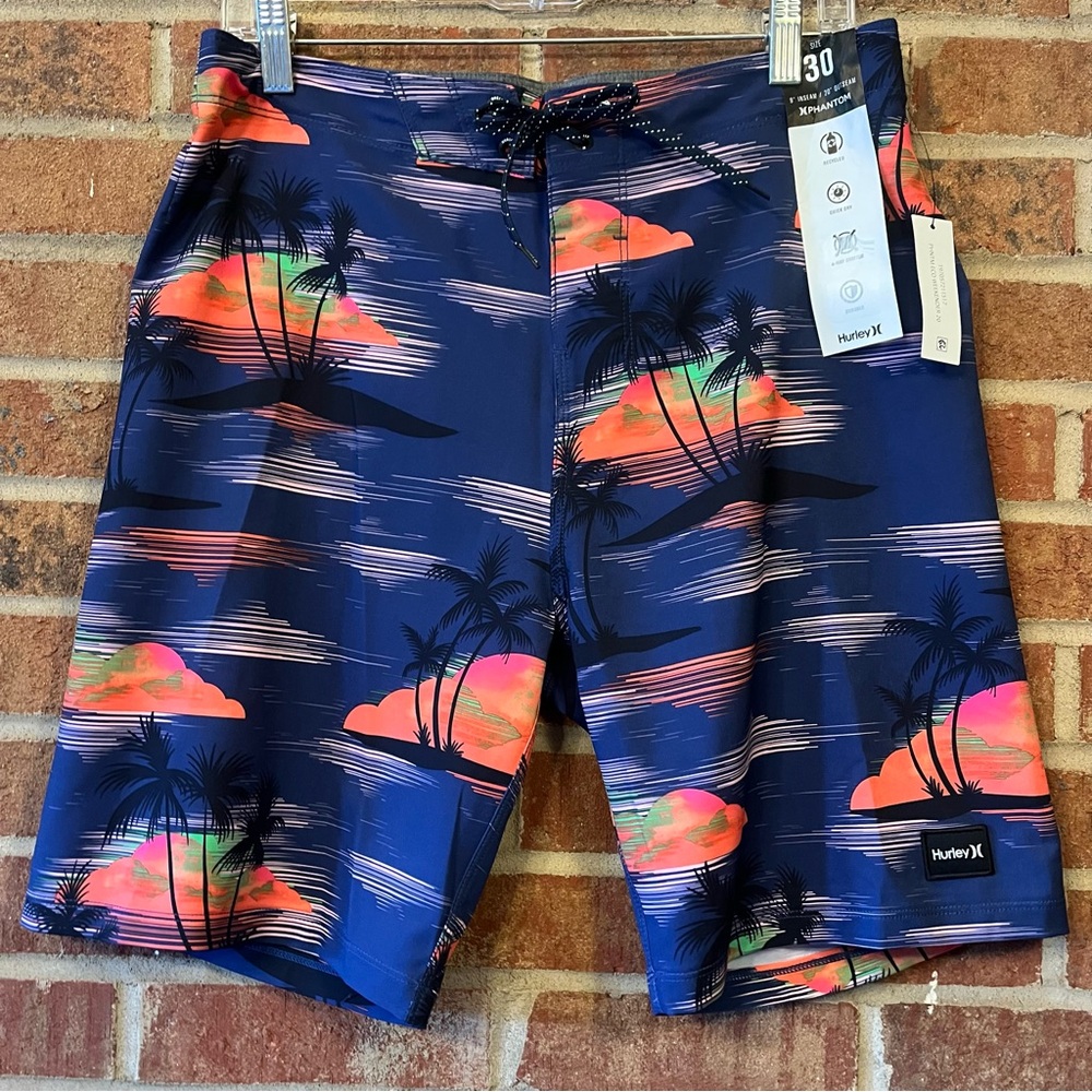 Hurley Phantom Eco Men’s Blue and Orange Board Shorts Size 30 Tropical NWT